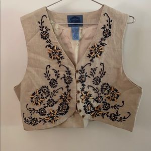Vintage Tan Embroidered Button Down Vest